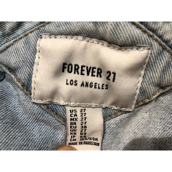 Vtg FOREVER 21 sz 27 SHORTALLS Light Rinse Distressed Denim Overalls Shorts Z21 - Picture 5 of 6